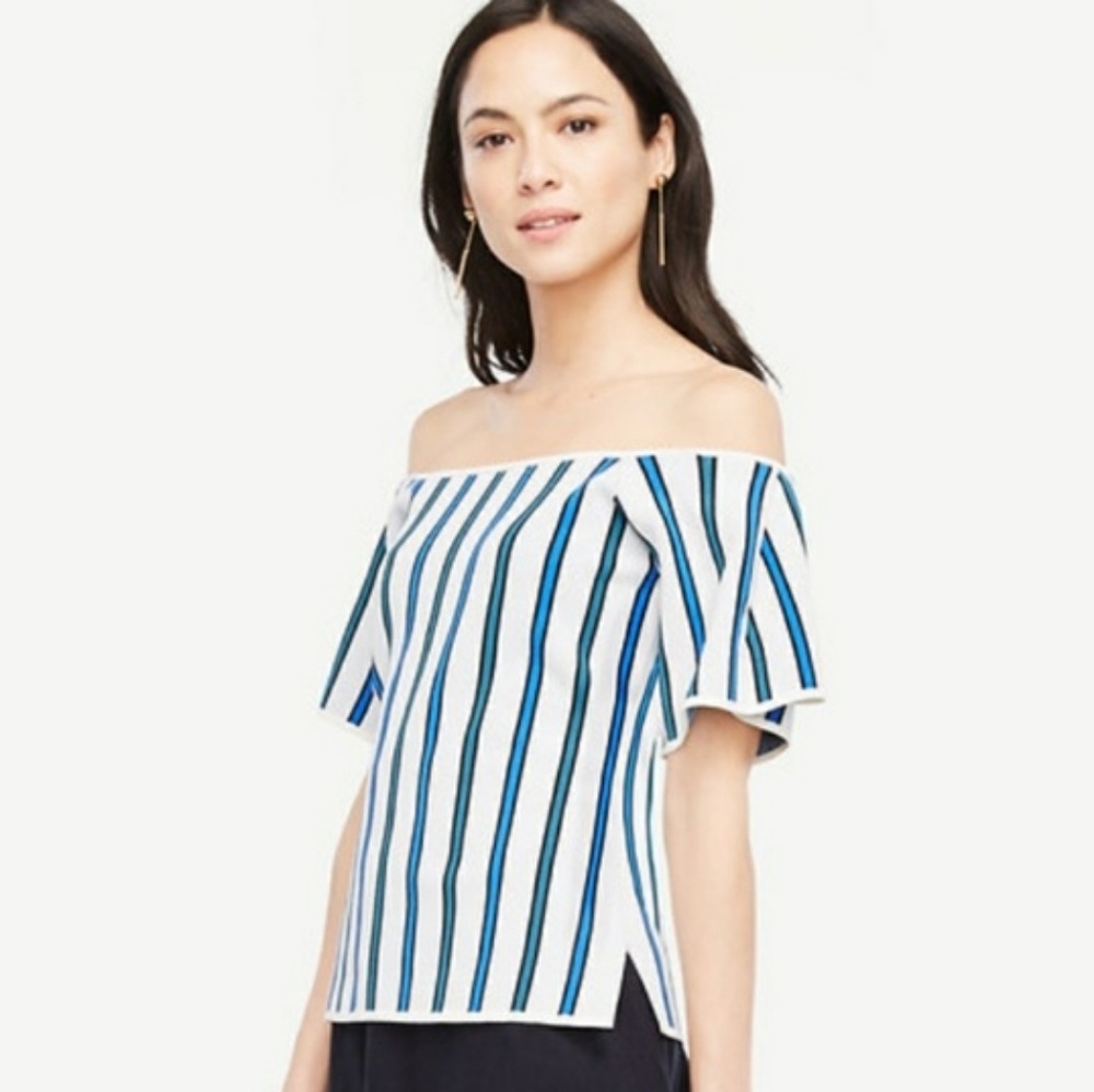 NWT Ann Taylor striped off shoulder sweater top